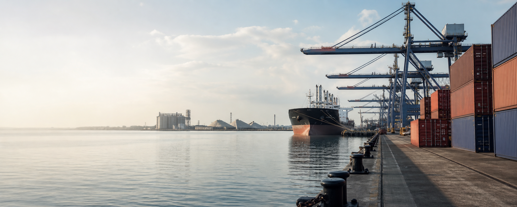 Illustrative international cargo port and container terminal